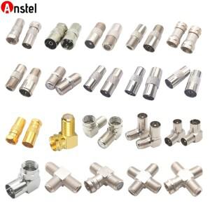 TV 팔형(수) - RF 동축 커넥터 3방향 분배기(직각) 변환 어댑터 키트 FM 케이블용)