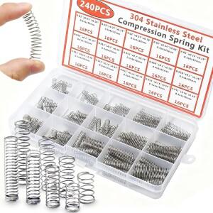 304 스테인리스 스틸 압축 스프링 모음 키트 박스 기계 수리 및 DIY 홈 프로젝트용 15가지 크기의 소형 포