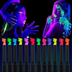 야외용 크레용 페인트 색상의 페인팅 12가지 매직 생일 글로우 마카 UV 키트 라이트 메이크업 파티 할로윈 가면극 더 형광 블랙 네온 페이스 페인트펜