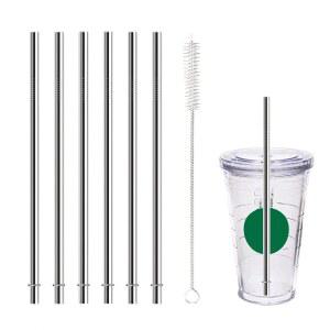 [미국배송] 스타벅스 콜드컵 16온스용 8인치 스테인리스 스틸 빨대 교체 청소 브러시가 있는 6개의 PCS 스트레이트 재사용 금속 빨대 메이슨 병 텀블러와 호환되는 X 0.31인치