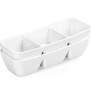 루필루파이 11인치 세라믹 분할 서빙 트레이, 3개의 구획 조미료 트레이, 오락용 서빙 접시, 간식, 애피타이저, , 사탕, 칩 앤 딥 세트, 서빙 볼 세트 2개 세트