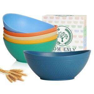 호미엘리 60온스 밀짚 그릇 세트 샐러드 그릇 6개 대용량 팝콘 그릇 깨지지 않는 서빙 그릇 전자레인지 및 식기세척기 그릇 주방용 플라스틱 그릇 대체품 - 멀티컬러