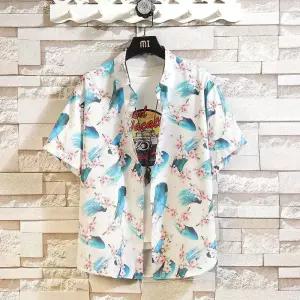 샤오원샵 솔리드 빅사이즈 프린트 반팔 셔츠 키작남 남자 캐주얼 꾹1