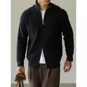 호크아이 남성 하프 니트 울 가을 데일리룩 집업 라이셀 혼방 소매 더블 카디건 KUK3