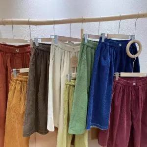 손오공 여친 바지 면 빈티지 가을 캐주얼 코듀로이 슬림핏 면린넨 칠부 와이드 데일리룩 KUK3