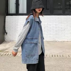 여성용 루즈핏 데님조끼 포켓형 오버핏 청베스트