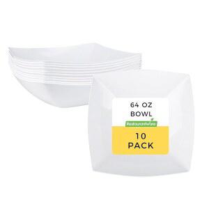 레스토랑웨어 모더나 64온스 플라스틱 그릇 10개 사각 일회용 샐러드 그릇 - 따뜻하고 차가운 음식을 위한 내구성이 뛰어난 튼튼한 흰색 플라스틱 그릇