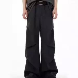 팬츠 남성용 검정 면 일자핏 주름 정장 루즈핏 부츠컷 끌림 심플데일리룩 세미 OOTD1