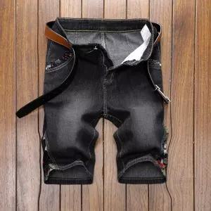 남자반바지 봄여름 데님팬츠 5부 반바지 자수 탄력성 슬림 스트레이트 반바지 심쿵직구