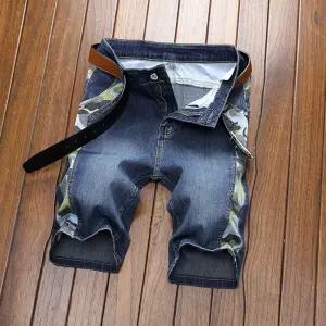 남자반바지 봄여름 데님팬츠 5부반바지 자수 탄력성 슬림 스트레이트 반바지 심쿵직구