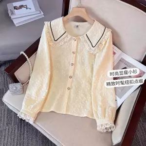 여성셔츠 빅사이즈 가을 레이스 인형칼라 긴팔 셔츠 심쿵직구