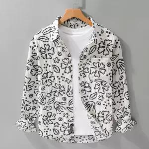 남성셔츠 봄가을 프린트 린넨 긴팔 셔츠 캐주얼 루즈핏 코디 남방 심쿵직구