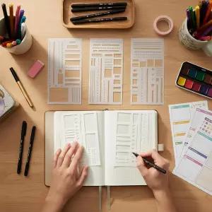 저널링 스텐실 플래너 액세서리 - 템플릿 캘린더 노트북 공예 프로젝트 크리에이티브 부조 정크 저널