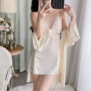 잠옷홈웨어 봄여름 2p 원피스 아이스 공주풍 패드 나시 가운 투피스 심쿵직구