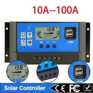 PWM 태양광 충전 컨트롤러 30A 40A 50A 60A 100A LCD 디스플레이 듀얼 USB 12V 24V 전지판 레귤레이터 (부