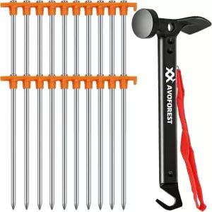 캠핑 해머가 있는 텐트 말뚝 20개 아보포레스트 7.1인치 무녹금 금속 + 휴대용 망치 바닥 및 보관 가방