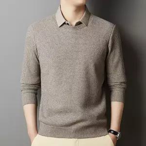 남성니트 봄가을 울 칼라넥 이너 상의 단색 니트 스웨터 심쿵해외구매