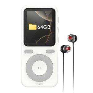 [미국배송] 64GB 블루투스 MP3 플레이어 스피커 음성 녹음기 스포츠용 셔플 하이킹 러닝 마이크로 SD 카드 최대 128GB(이어버드 포함) 포함 휴대용 HIFI 무손실 사운드 플레이어