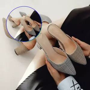 쌍문상회 뮬 체크배색 하이힐