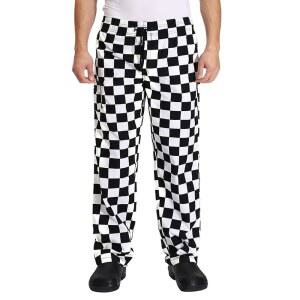 남성 u2019s 블랙 앤 화이트 체커보드 프린트 허리 드로스트링 배기 셰프 유니폼