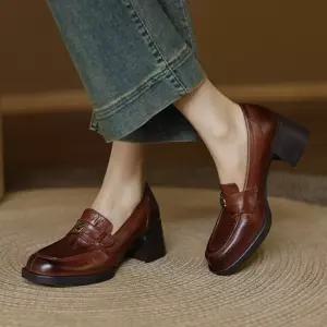 솔저스2 여자 통굽슈즈 봄가을 동백 빈티지 데일리 소구두 5.5C빅소프트 프렌치 코트 소가죽 로퍼 OPH1