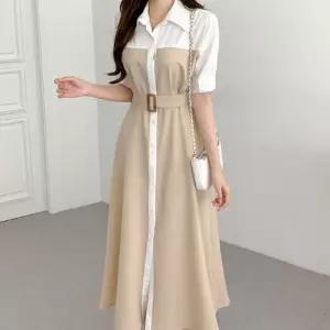 여름 하객룩 오피스룩 셔츠원피스 배색 플레어