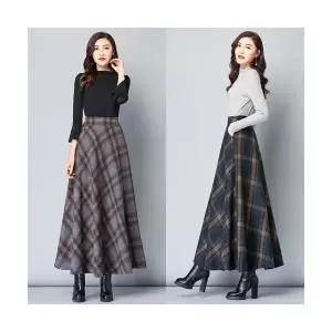 피콜로 스커트 치마 롱 모직 빈티지 여성용 정장 키작 데일리룩 체크 KUK3