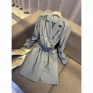 여성정장자켓 세로줄무늬 허리셔링 소매 하프 정장 코트 심쿵해외구매