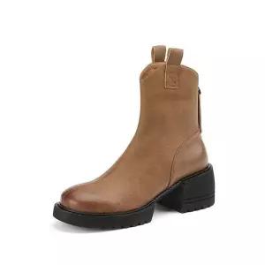 여자 빈티지 프렌치 통굽 워커힐 워커 웨스턴 뒷지퍼 키높이 오메랑 부츠 MN 라운드 OOTD5