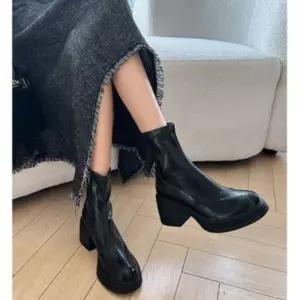 여사친 검정 윙팁 사일런트 슬림 키다리 부츠 키높이 스트랩 라이더 워커 MN 워커힐 OOTD5