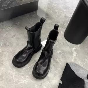 여성용 빈티지 앵클 가죽 워커힐 미들 스니커즈워커 셔링 라운드 MN 부츠 통굽 OOTD5