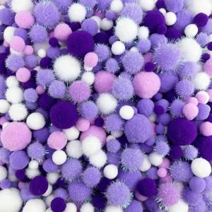 JKanruh 1000pcs 0.4~1.2인치 글리터 폼폼 공예 DIY 아트 장식용 소형 틴셀 보라색 화이트 시리즈