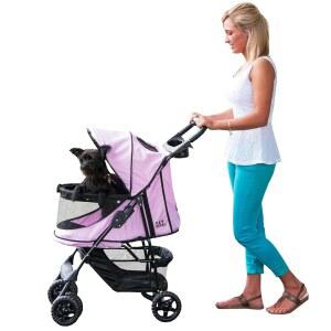 반려동물 용품 No-Zip 해피 트레일 유모차, 없는 새로운 포함 폴드, 라이너 + 지퍼 입구, 수납 홀더, 다이아몬드 컵 이지 바구니 탈착식 핑크