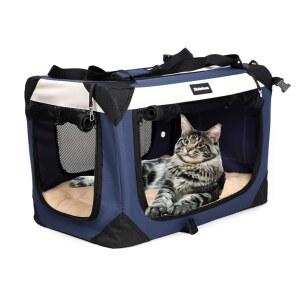 시블포스 접이식 반려견 여행 상자, 실내외용 블루 사이드 휴대용 네이비 반려동물 초대형 캐리어 고양이 있는 플러시 매트가 소프트 캐리어, 28x20x20인치,