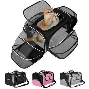 에스타러 소프트 사이드 반려동물 캐리어 항공사 패드가 동물용 플리스 캐리어, 고양이 있는 탈착식 승인, 작은 및 여행용 접이식 확장형 4면 개 포켓 가방(블랙)