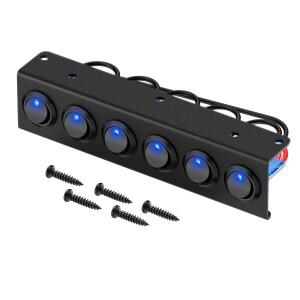 DaierTek 12V 보트 스위치 패널 로커 6 갱 토글 20A SPST ON/Off RV 자동차 트럭 해양 용 파란색 Led