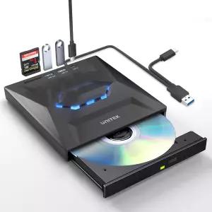 Unitek 외장 CD DVD 드라이브 USB 3.0 Type-C 휴대용 CD/DVD +/-RW 드라이브/DVD 플레이어 SD 카드 리더 C
