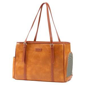 작은 강아지 고양이 강아지를 위한 라사빈 휴대용 반려견 토트백 가방, 패션 사이드 캐리어(브라운) 캐리어 반려동물 가죽 항공사 지갑 승인 소프트