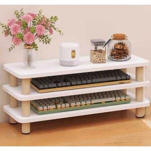 키보드랙 원목 우드 슬라이드 마우스 레일 하얀색 3단 55x20x20 5cm