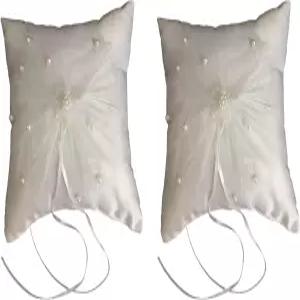 결혼식 및 약혼식을 위한 스토바자 웨딩 링 베어러 베개 7.87인치 레이스 리본 장식 소프트 쿠션