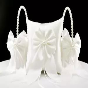 ATAILOVE 2 플라워 걸 바구니 및 링 베어러 베개 세트 진주 손잡이가 달린 걸을 위한 보리 패리 웨딩