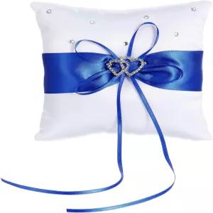 프릭추리 반지 베어러 베개 하트 다이아몬드 쿠션 웨딩 링 블루 홀더 파티 결혼식 제안서