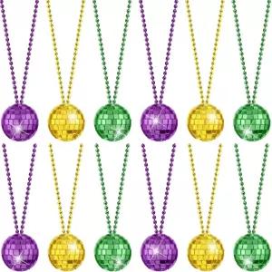 히카러 12피스 미러 디스코 볼 코스튬 목걸이 70년대 파티 가정 장식용 1.57인치 무대 소품 게임 액세서리