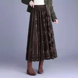 패브릭픽 여자 스커트 벨벳 쉬폰 레이스 봄가을 하이웨스트 HO3