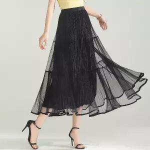 패브릭픽 치마 망사 여사친 가을 슬림핏 펄 쉬폰 플리츠 양면 HO3