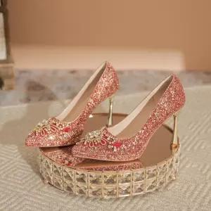 천진반 여친 데일리룩 신발 힐펌프스 하이힐 샴페인 컬러의 크리스탈 슈즈 웨딩 스틸레토 힐 가보시 펌프스