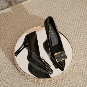 천진반 여성용 데일리룩 신발 힐펌프스 하이힐 프렌치 만능 에나멜 힐 스틸레토 가보시 시크 명히메 키높이