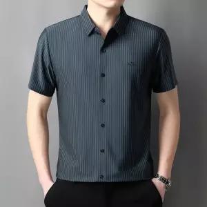 썬더볼츠 여름 남친 남사친 체크 셔츠 쿨링 스트라이프 스판 헴라인 반팔 가벼운 사면 KKE1