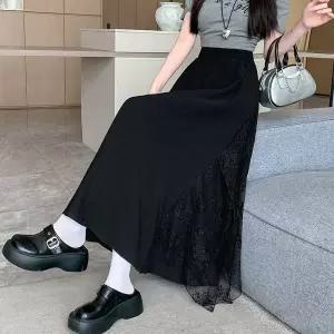 EAMT 여사친 스커트 망사 롱 봄 레이스 자수 영상 A라인 감성 쉬폰 소프트 EUNG1