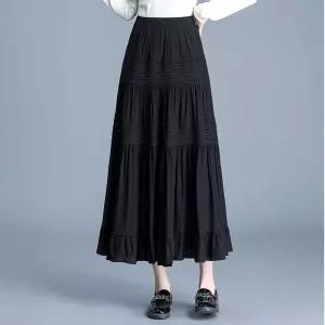 EAMT 여사친 스커트 롱 A라인 레이스 쉬폰 봄여름 밴딩 얇은 EUNG1